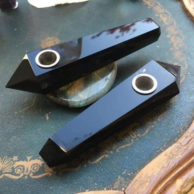 Obelisk Carved Pipe: Obsidian