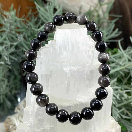 Mala Bracelet: Silver Obsidian